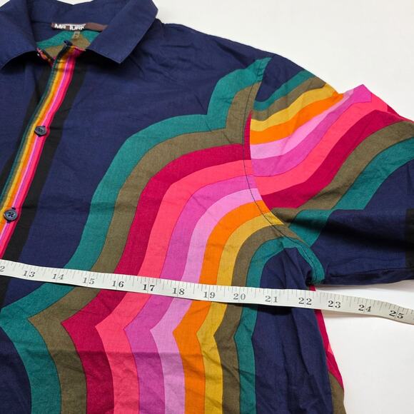 Mr Turk Vibrant Psychedelic Energy 70s Boho Short Sleeve Button Shirt Men XL - Picture 9 of 10